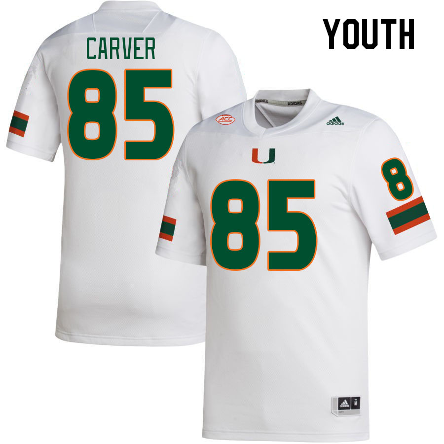 Youth #85 Jackson Carver Miami Hurricanes College Football Jerseys Stitched-White - Click Image to Close